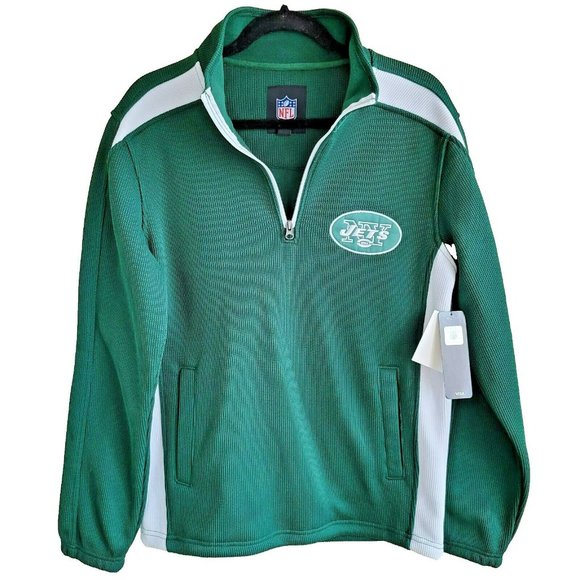 New York Jets 1/4 Zip Pullover Sweater NWT Men's Size S Green NFL Team Apparel - Picture 1 of 11